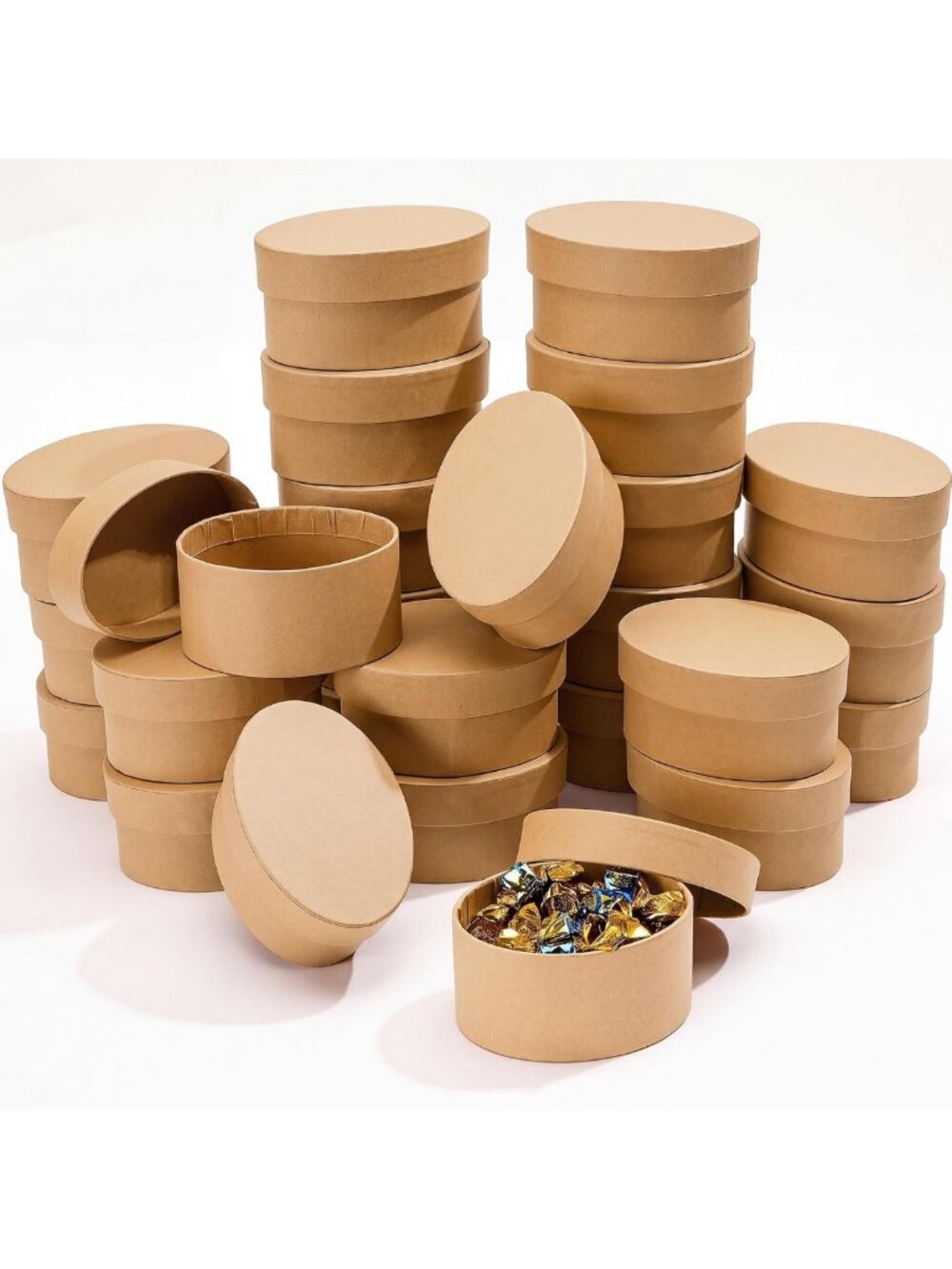24 Pcs 3.9" Paper Mache Boxes with Lids - Small Gift & Storage Boxes, Elliptic